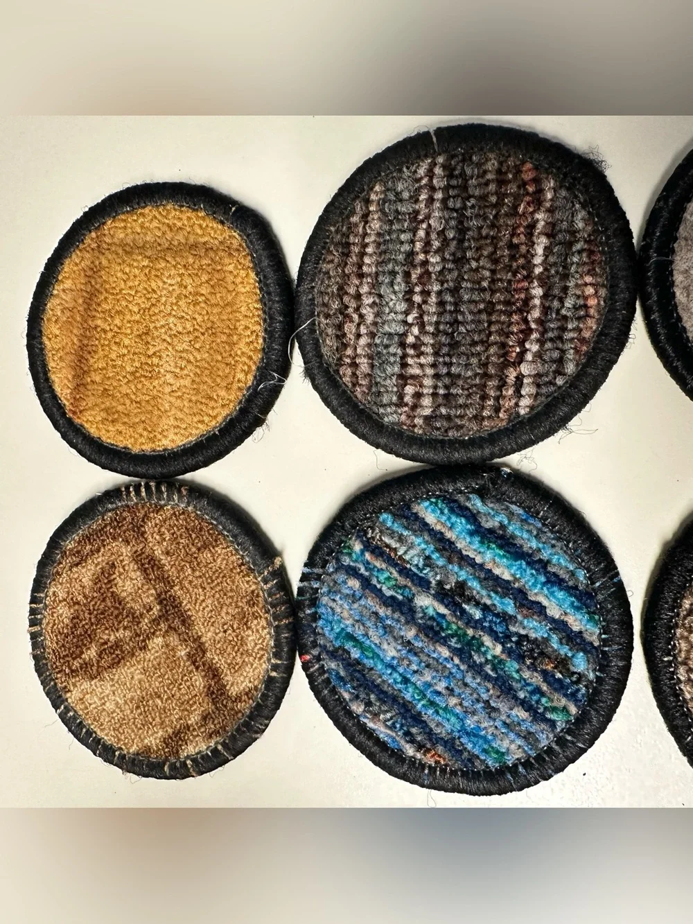 Round Carpet Coasters 4” Vintage Barware Set of 6 MCM Retro drink rug coaster